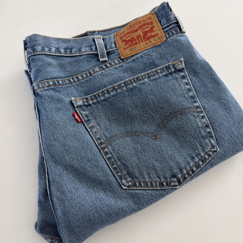 Levis 505 Jeans Pants Regular Fit Straight Leg Medium Stonewash Mens 42x30